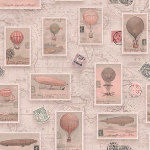 Hot Air Balloon Vintage Travel Pastel Pink Large Scale