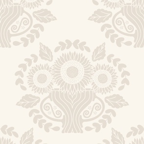 Large Traditional Damask Sunflower Floral in Ivory Cream White