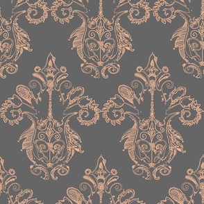 peach and gray damask