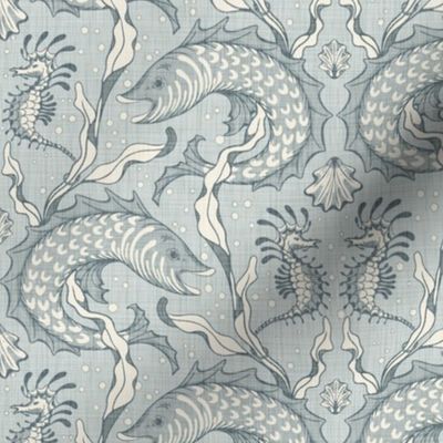 Beaux Arts Sea Life - Medium - Linen Texture - Aqua - Asbury Park Coastal