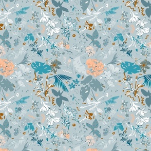 Big Florals in Gray, Turquoise, White, Peach Harmony