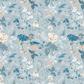 Big Florals in Gray, Turquoise, Beige, Peach Harmony