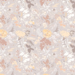 Big Florals Symphony: Gray, Brown, Peach, White Elegance for Textiles and Home Decor