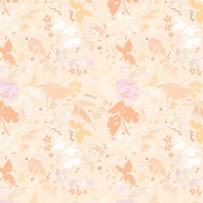 Enchanting Garden Blooms: Big Florals in Pale Purple, Yellow, Peach, and White Delight for Elegant Textiles and Home Decor