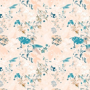 Serenity Blooms: Big Florals in Turquoise and Peach - Elegant Floral Pattern for Fabric and Home Decor