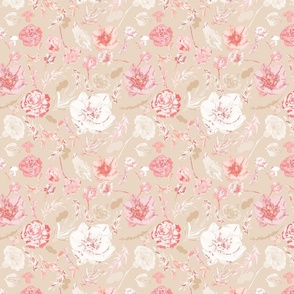 Elegance Unveiled: Big Flowers in Beige and Pink - A Serene Floral Tapestry for Fabric and Home Decor