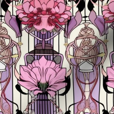 charles rennie mackintosh inspired art novueau rose pattern in pink purple and red