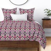 charles rennie mackintosh inspired art novueau rose pattern in pink purple and red