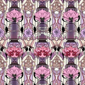 charles rennie mackintosh inspired art novueau rose pattern in pink purple and red