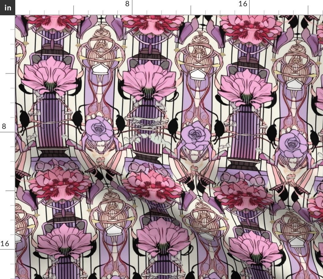 charles rennie mackintosh inspired art novueau rose pattern in pink purple and red