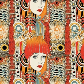 sixties seventies vibe geometric portrait of a redhead