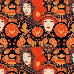 geometric orange and red portrait of the tudor queen anne boleyn