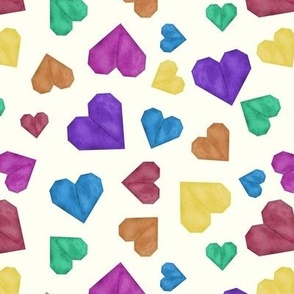 Rainbow Origami Hearts on Cream Large Scale