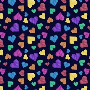 Rainbow Origami Hearts on Navy Blue Small Scale