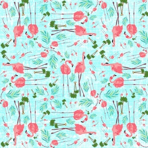 Flamingos in Paradise Style 3, on Light Turquoise Textured