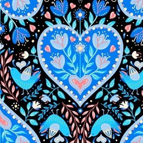 folk art hearts valentines day love, native flower floral vintage embroidered heart