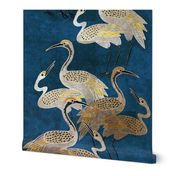 Deco Cranes Sapphire, Original Repeat, 24 x 35.56inch repeat scale