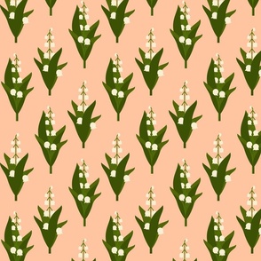 Off white Lily of the Valley on Salmon Pink