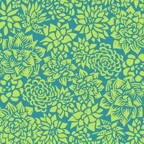 Block Print Succulents - Blue/Green