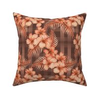 HAWAIIAN HIBISCUS GINGHAM : PINK AND BROWN :