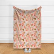 Charlottes Triangle Quilt ROTATED/ Whole cloth peach pink silver gold floral