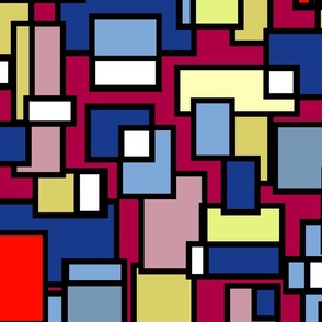Piet Mondrian Inspired in Blue Reds and Yellows Neo Plasticism De Atijl Large Scale