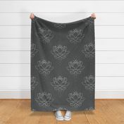 Serene Minimalist Lotus Flowers Fabric - Grey version