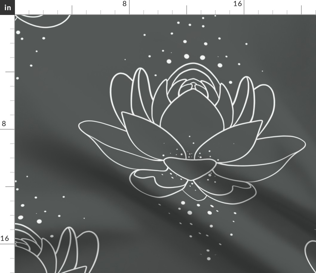 Serene Minimalist Lotus Flowers Fabric - Grey version