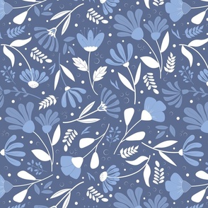 Medium / Meadow Bloom - Blue Nova - Monochromatic - Monochrome - Cobalt Blue - Florals - Steel Blue - Flowers - Garden - Nature - Botanicals - Sophisticated - Elegant 