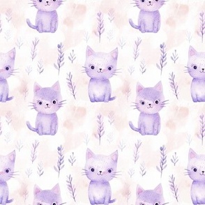 Pretty Purple Kittens Watercolor Cats