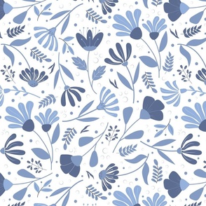 Medium / Meadow Bloom - Blue Nova and White - Cobalt Blue - Florals - Steel Blue - Flowers - Garden - Nature - Botanicals - Sophisticated - Elegant 