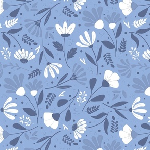 Medium / Meadow Bloom - Light Blue Nova - Cobalt Blue - Florals - Steel Blue - Flowers - Garden - Nature - Botanicals - Sophisticated - Elegant - Monochromatic - Monochrome