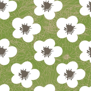 white flower dot on green background