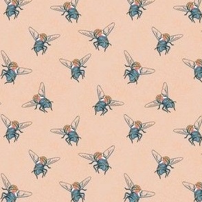 blue bees on peach background