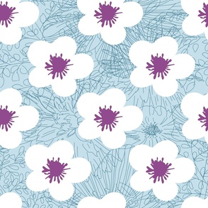 white floral with light blue and teal background