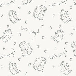 Cute hedgehogs let's hug quote lettering boho cream green 4x4 repeat