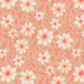 Subtle Boho Daisy Garden Floral | 7 inch repeat | Pink, Beige, and Peach
