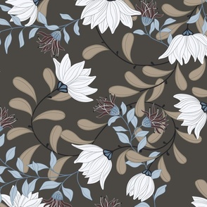 Magnolia Lotus Red Flowers Brown Large