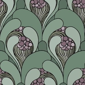 1900 Vintage "Floral Awakening" Art Nouveau by Kolomon Moser - in Muted Mint and Lilac