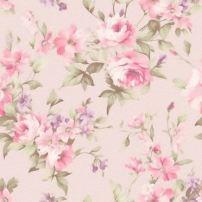 Mid Century Cottage Blossoms: Vintage Pink Floral Artistry