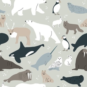 arctic life animals in mint green