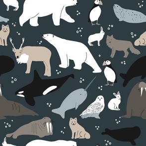 arctic life animals in navy blue