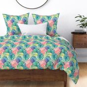 Lush Vibrant Monstera Leaves Colorful Tropical Pastel Hues