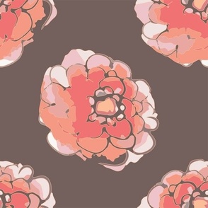 coral and pink flower dot with brown background