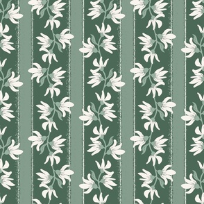 Floral Stripe and textured vertical stripes a geometrical French provincial design in soft green and white hues, medium scale