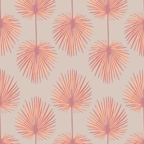 Coastal Palm Leaves Coral and Taupe
