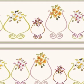 vases of flowers on cream background