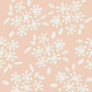 white flowers on peach background