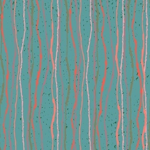pink and coral wavy stripe on teal