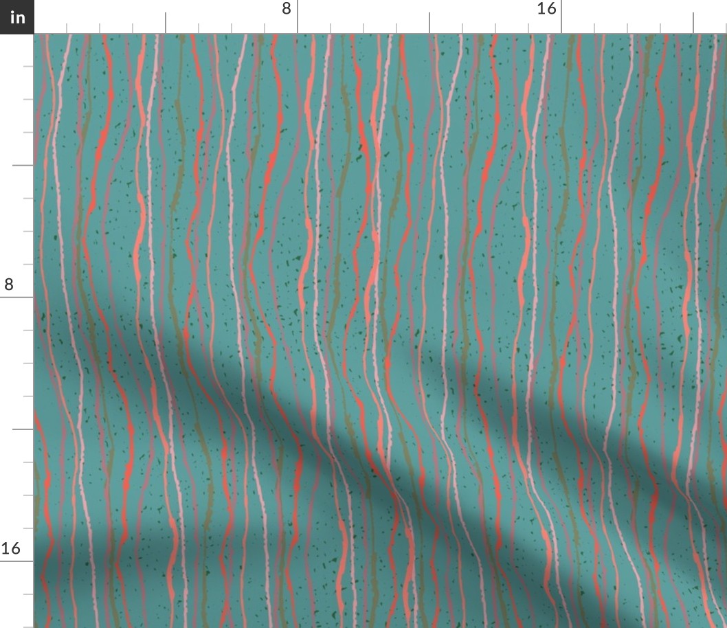 pink and coral wavy stripe on teal
